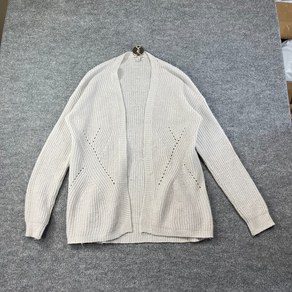 Moral Fiber Pointelle Cardigan Women's Ivory Acrylic Rib Knit Open Sweater‎ - XL